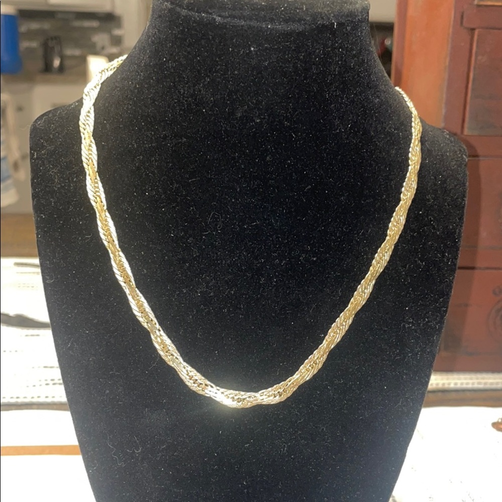 14KT GP HERRINGBONE GOLD CHAIN NECKLACE